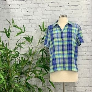 🎉Karen Scott Sport Petite Plaid Button Up Top